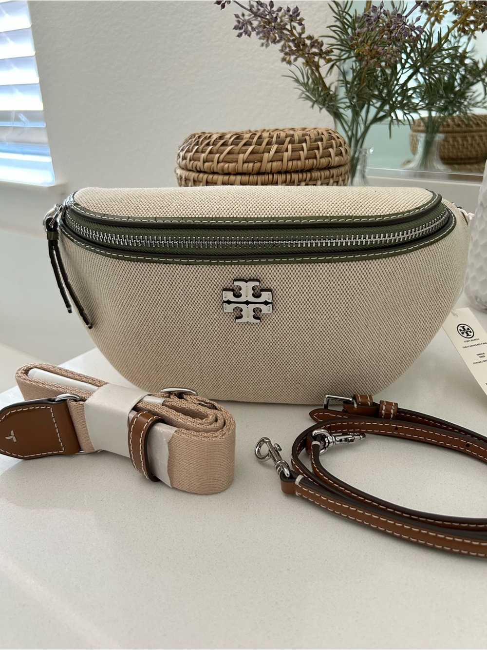 Tory Burch Thea Canvas Belt Bag 2 straps NWT